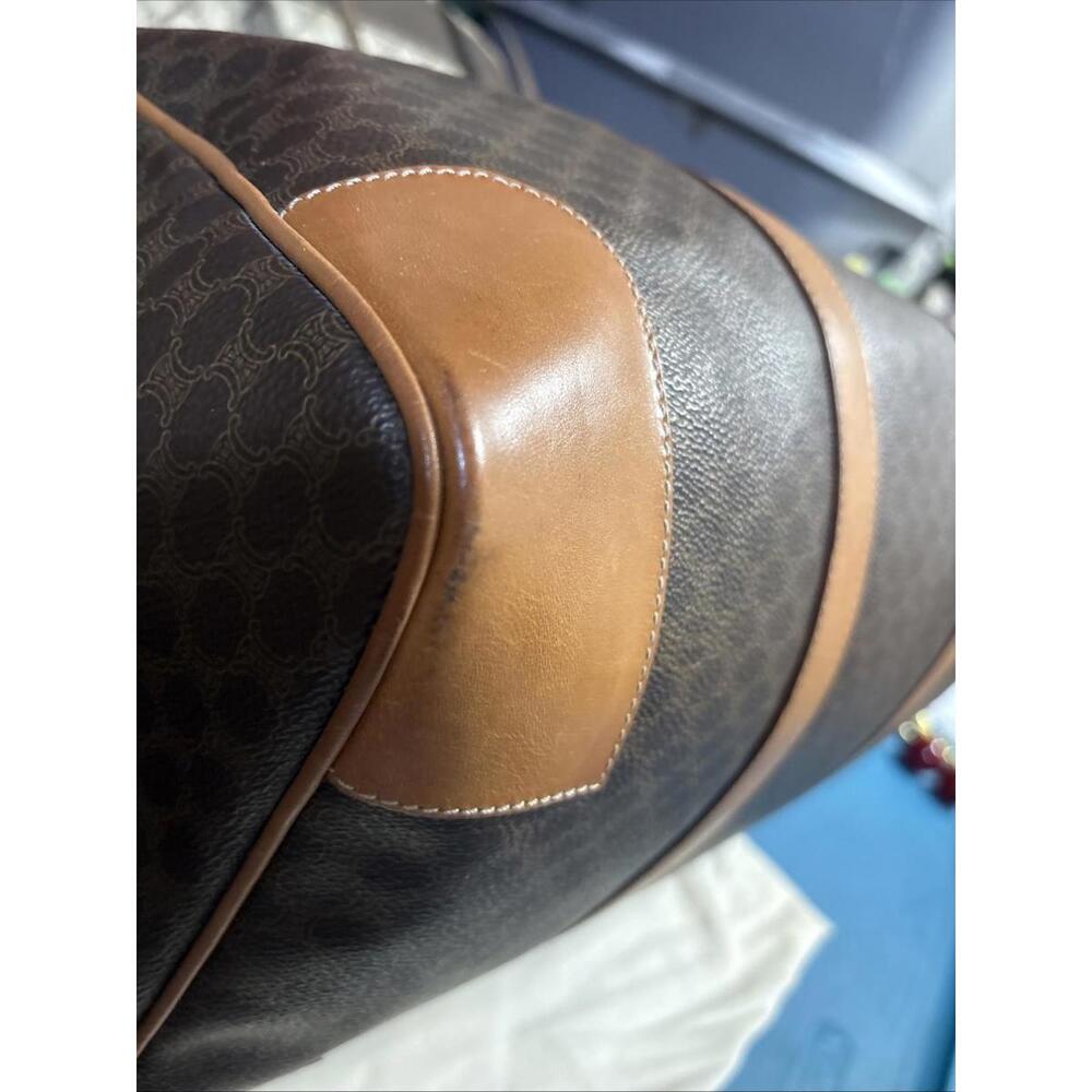 Vintage 90's CELINE Travel Boston Bag Macadam Brown Beige PVC Leather Excellent - Picture 11 of 16